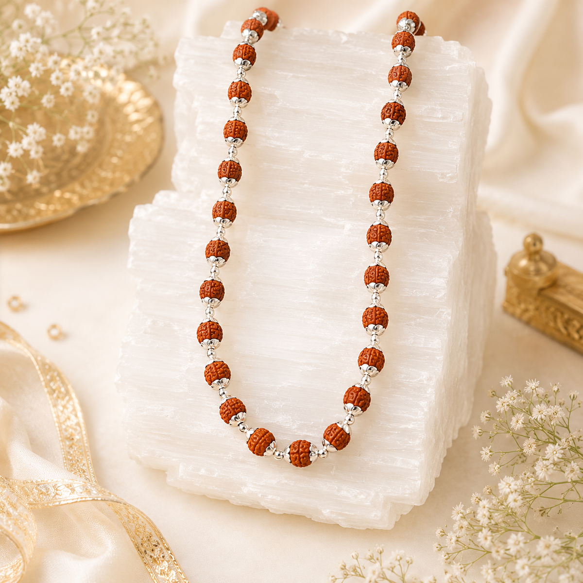 Pure Silver Rudraksha Mala