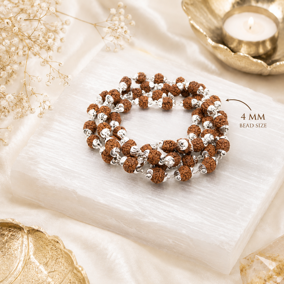 Pure Silver Rudraksha Mala