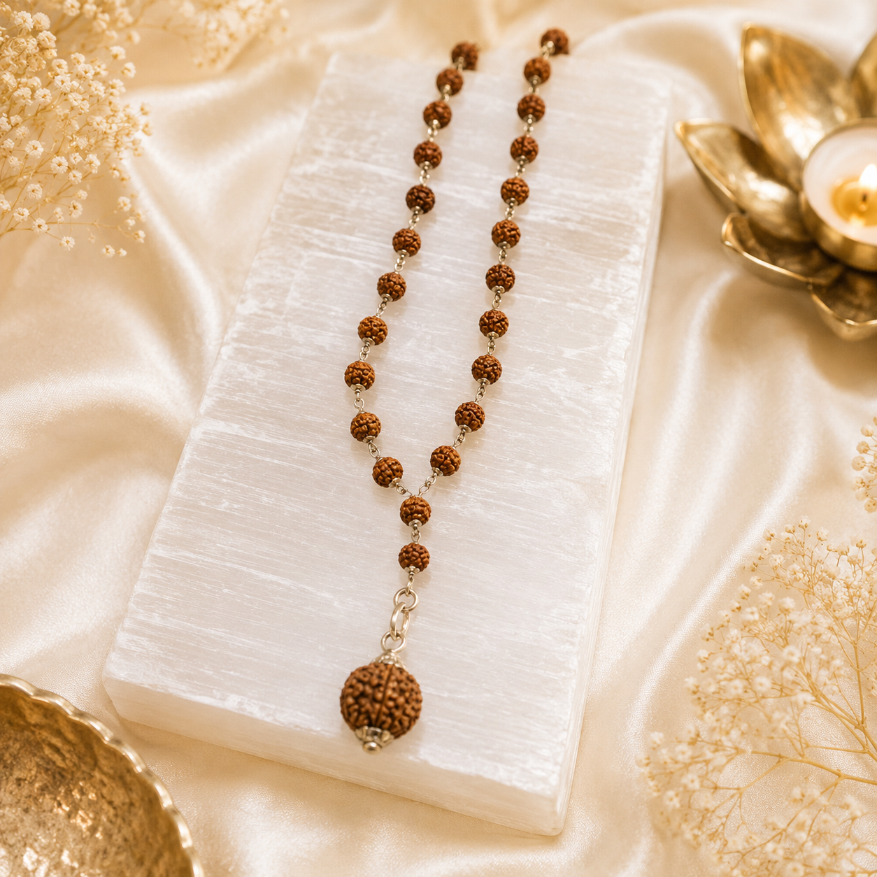 7 Mukhi Nepal Rudraksha Mala in Pure Silver