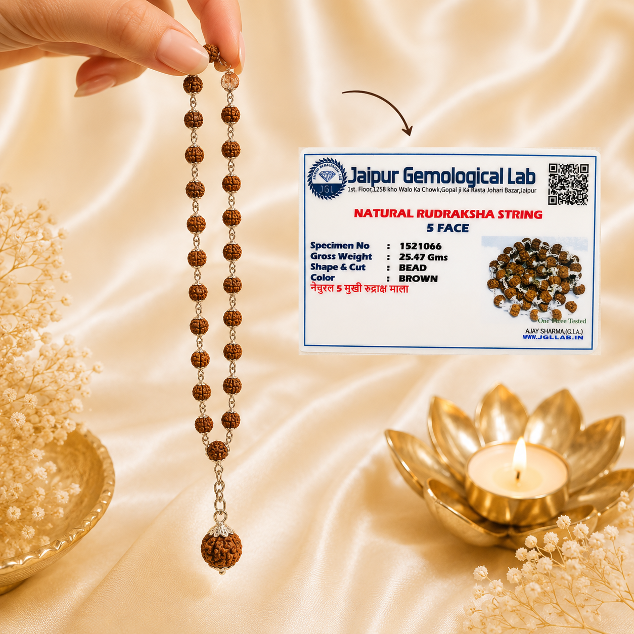 7 Mukhi Nepal Rudraksha Mala in Pure Silver