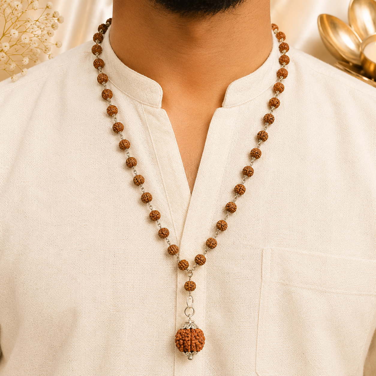 7 Mukhi Nepal Rudraksha Mala in Pure Silver
