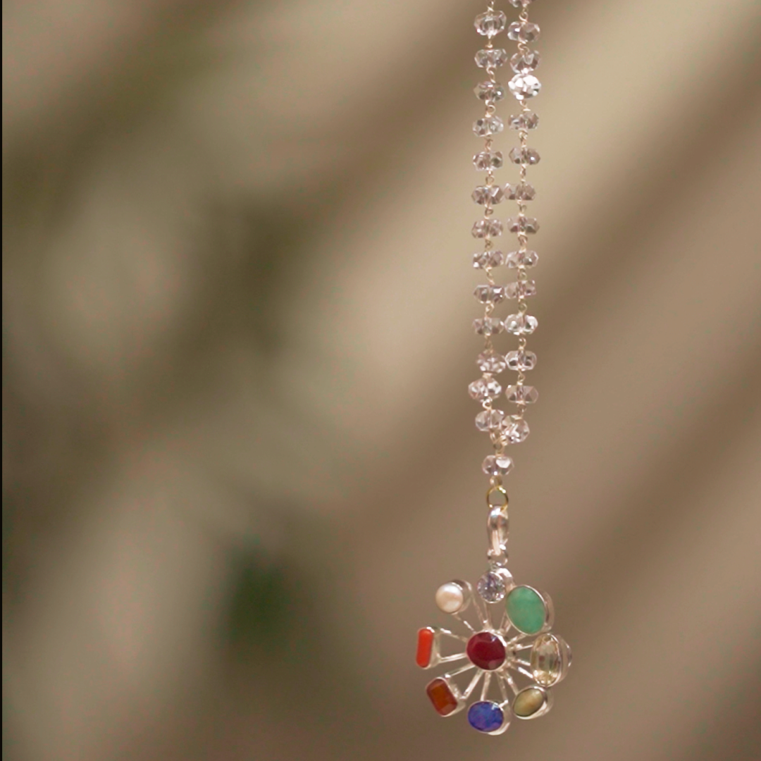 Navratan Locket in Pure Silver