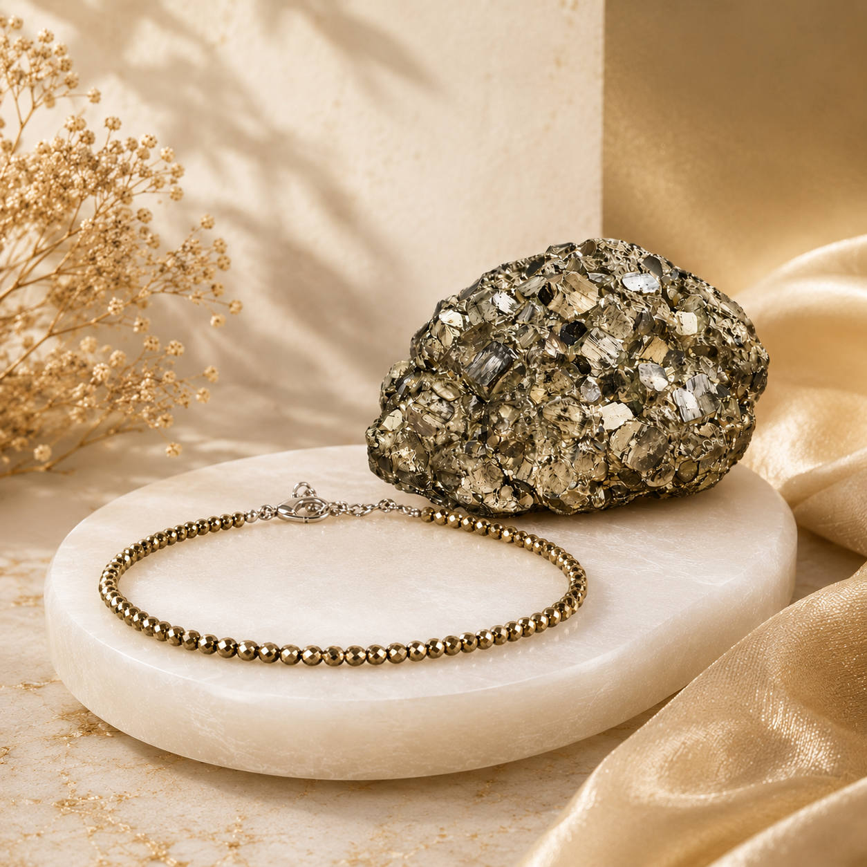 Raw Pyrite Anklet & Raw Pyrite Stone Combo