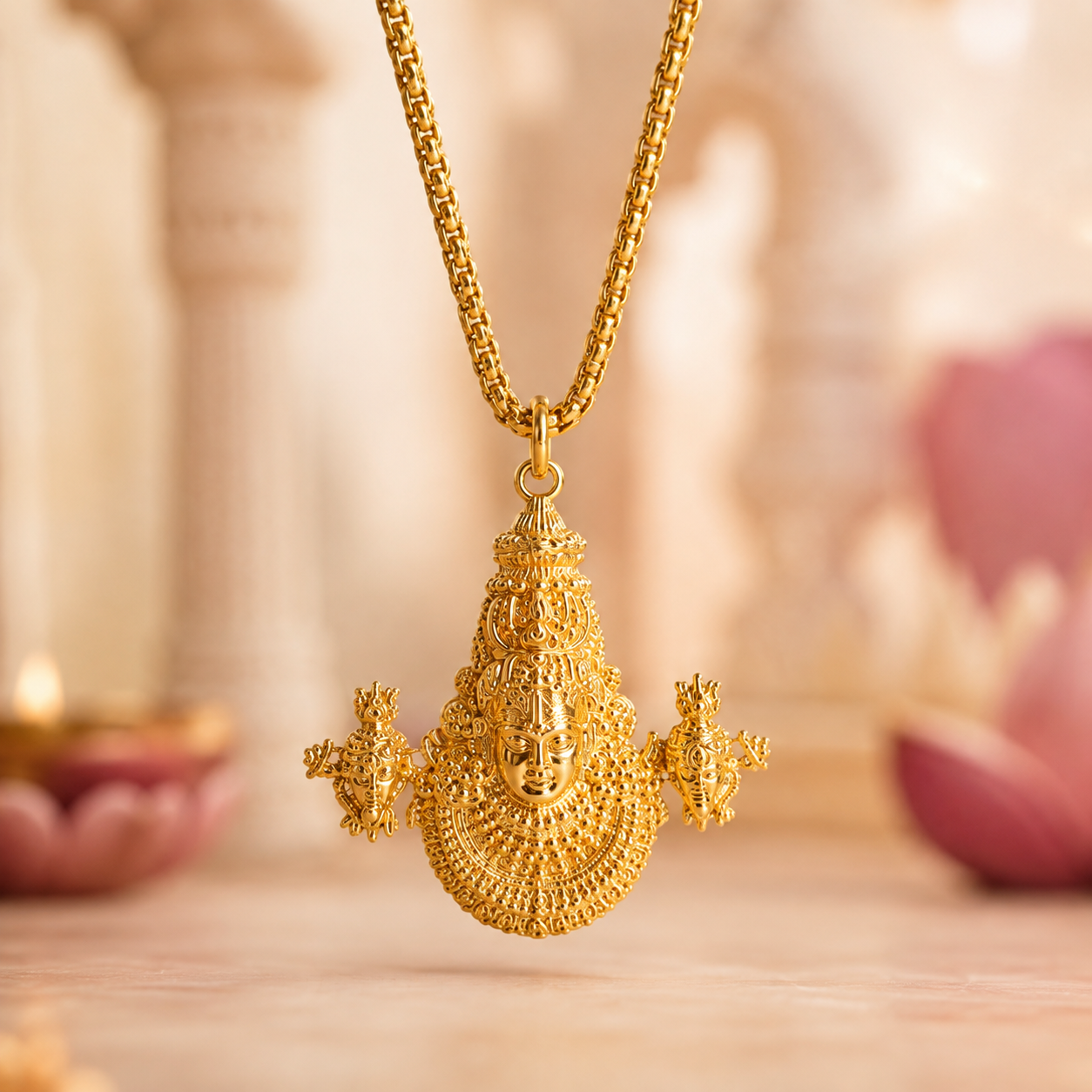 Tirupati Balaji Locket with Chain (Gold Plated)
