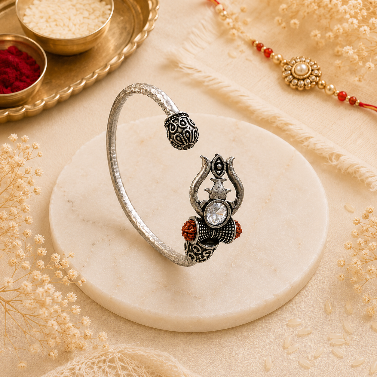 Trident Kada - Trishul Damru Kada with 5 Mukhi Rudraksha Beads