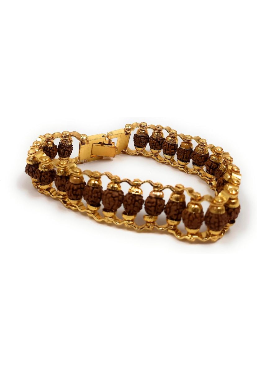 Gold Plated 5-Mukhi Rudraksha Bracelet