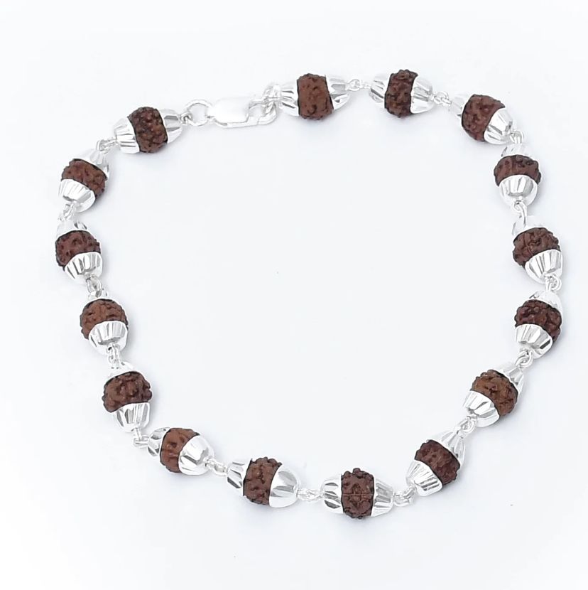5 Face Rudraksha Bracelet In Pure Silver Capping