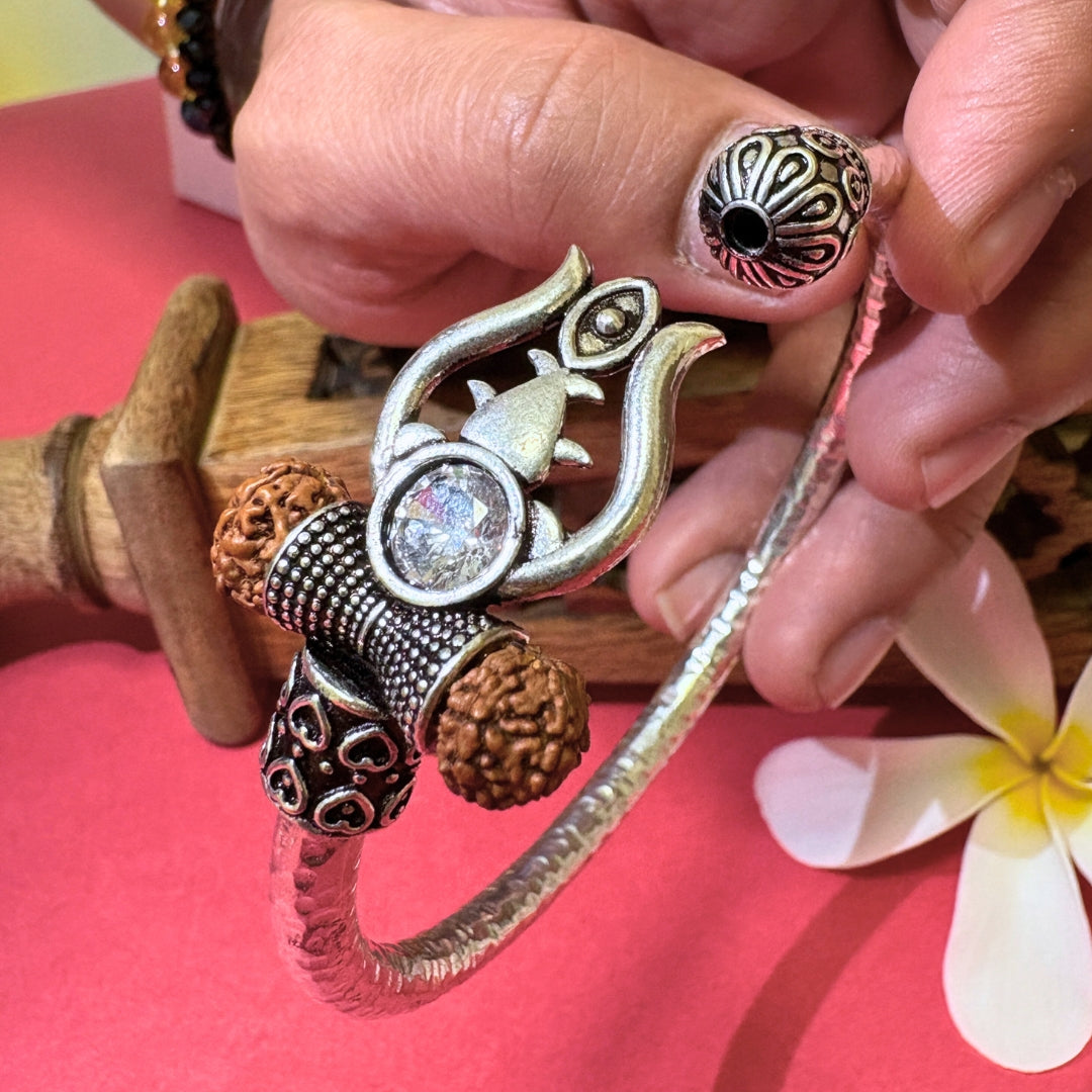 Trident Kada - Trishul Damru Kada with 5 Mukhi Rudraksha Beads