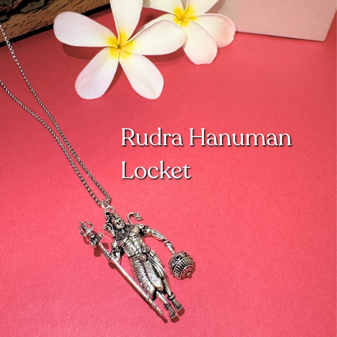 Rudra Hanuman Locket with Chain - Free Rudraksha Bracelet