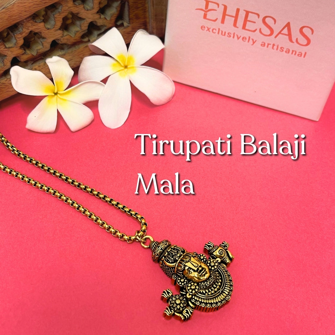 Tirupati Balaji Locket with Chain(Gold Plated) - Free Rudraksha Bracelet