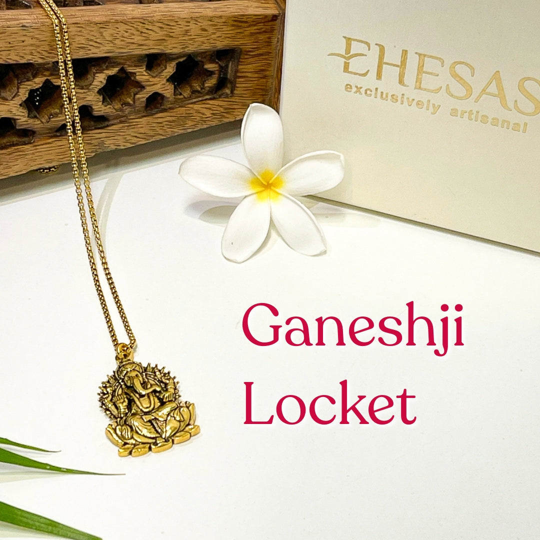 Ganesh Ji Locket with Chain (24K Gold Plated) - Free Rudraksha Bracelet