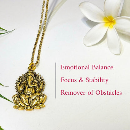 Ganesh Ji Locket with Chain (24K Gold Plated) - Free Rudraksha Bracelet