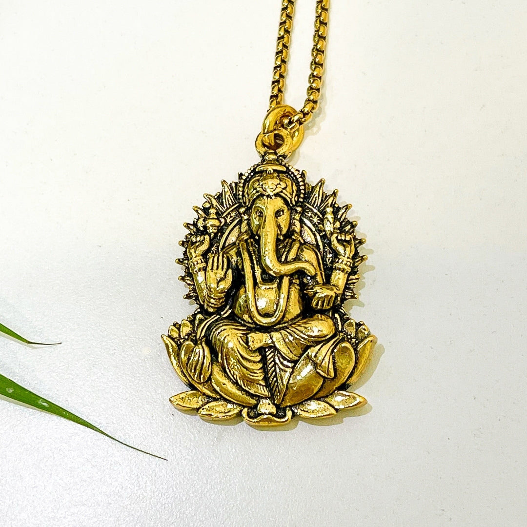 Ganesh Ji Locket with Chain (24K Gold Plated) - Free Rudraksha Bracelet