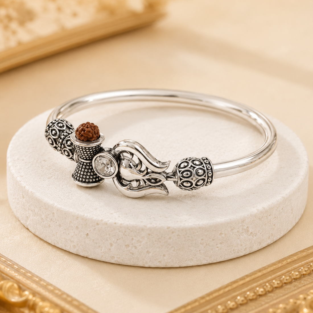 Trident Kada - Trishul Damru Kada with 5 Mukhi Rudraksha Beads