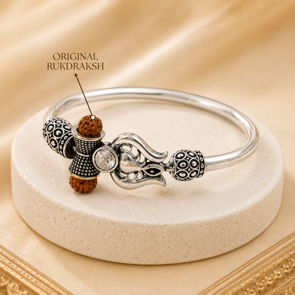 Trident Kada - Trishul Damru Kada with 5 Mukhi Rudraksha Beads