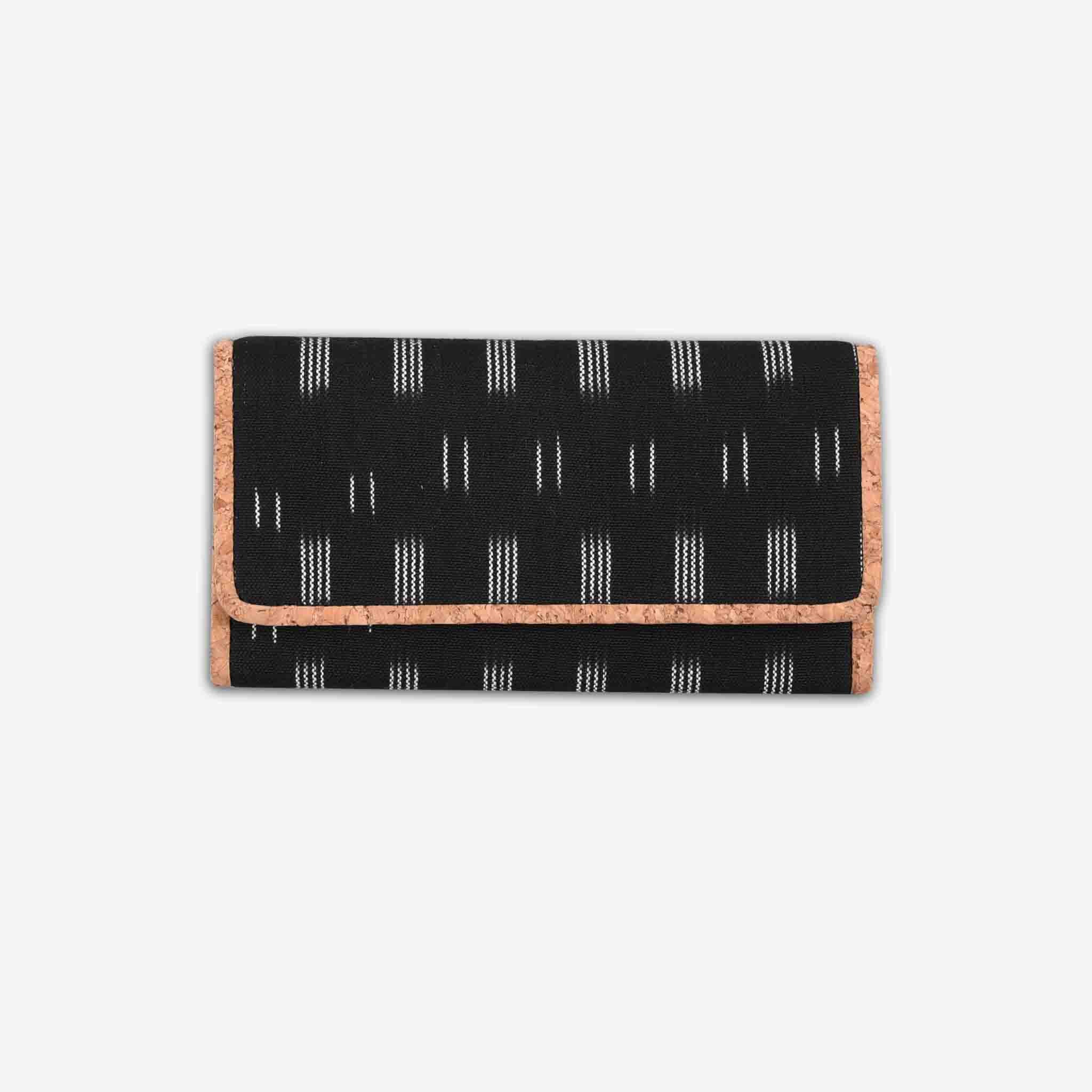 Black Dabu Print Womens Cork Wallet