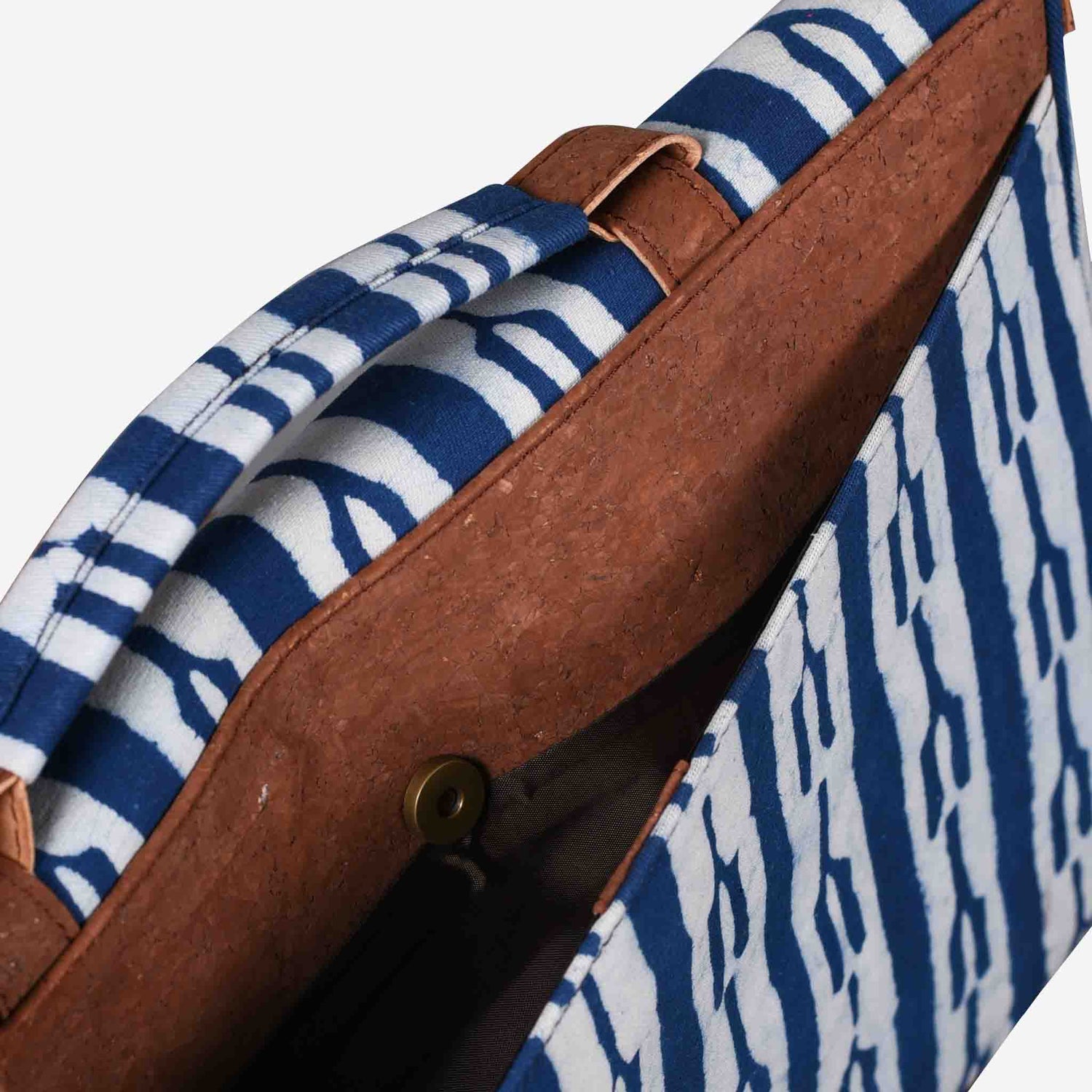 Vegan Leather and Indigo Fork Dabu Print Canvas Laptop Sleeve