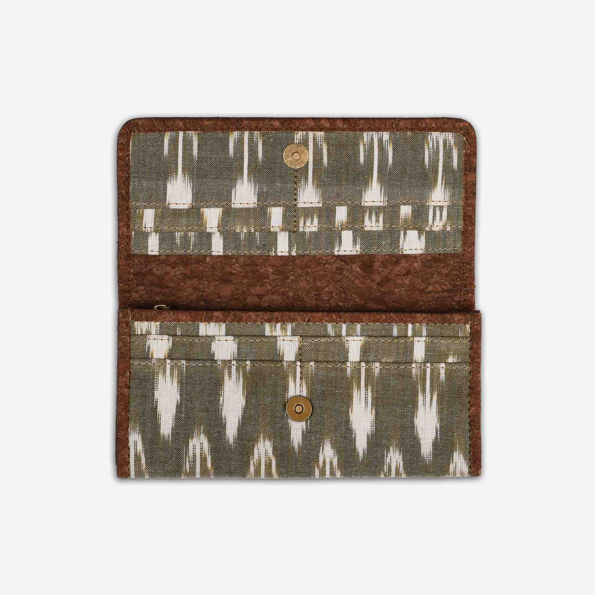 Green Ikat Print Cork Wallet