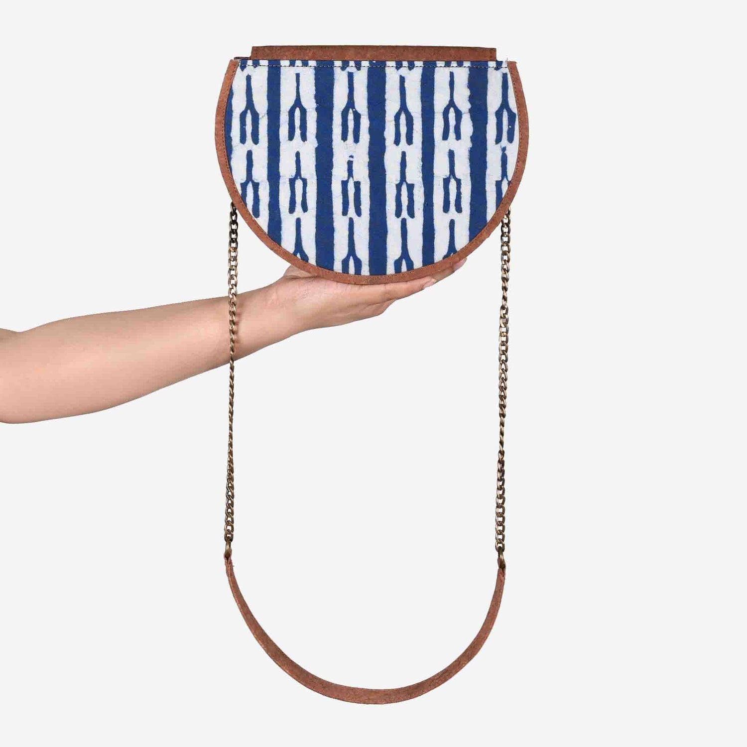 Indigo Fork Dabu Printed and Vegan Leather Moon Sling