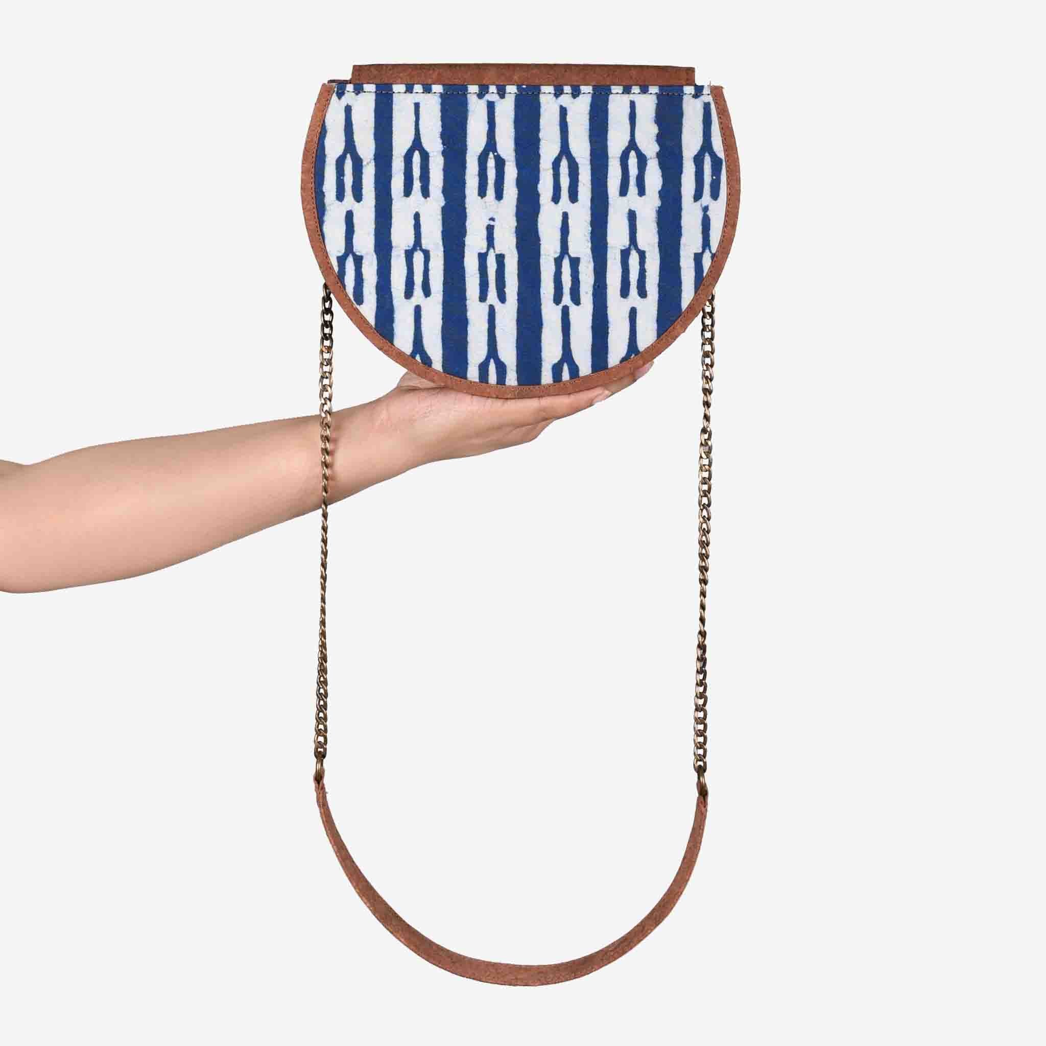 Indigo Fork Dabu Printed and Vegan Leather Moon Sling