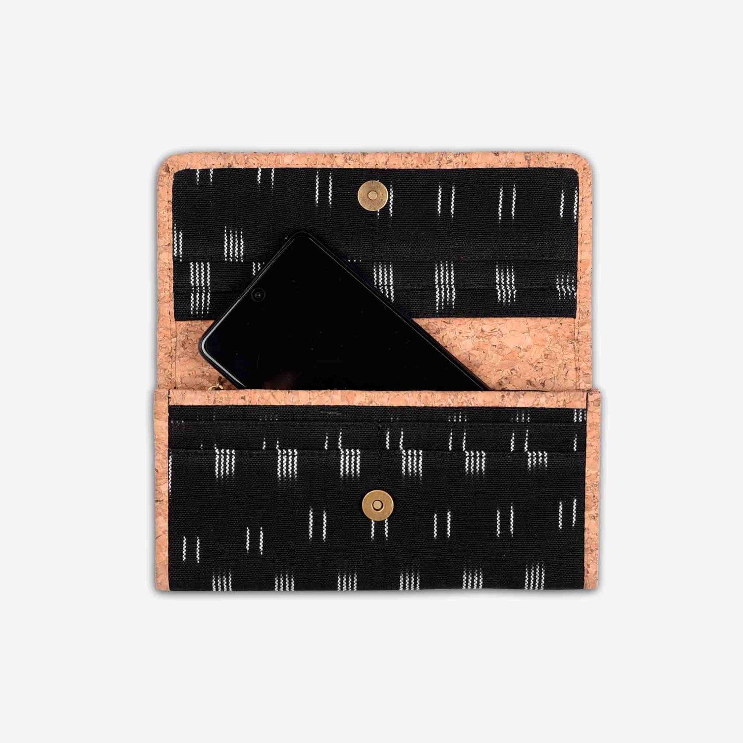 Black Dabu Print Womens Cork Wallet