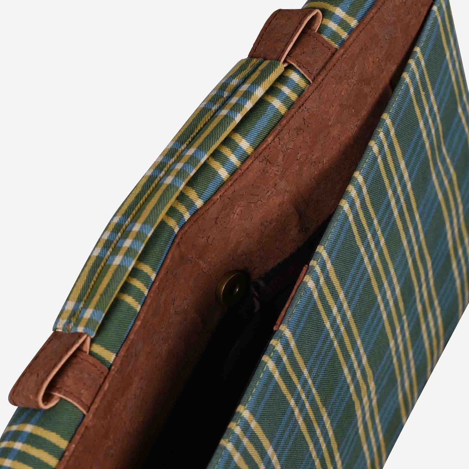 Vegan Leather and Green Dabu Print Canvas Laptop Sleeve