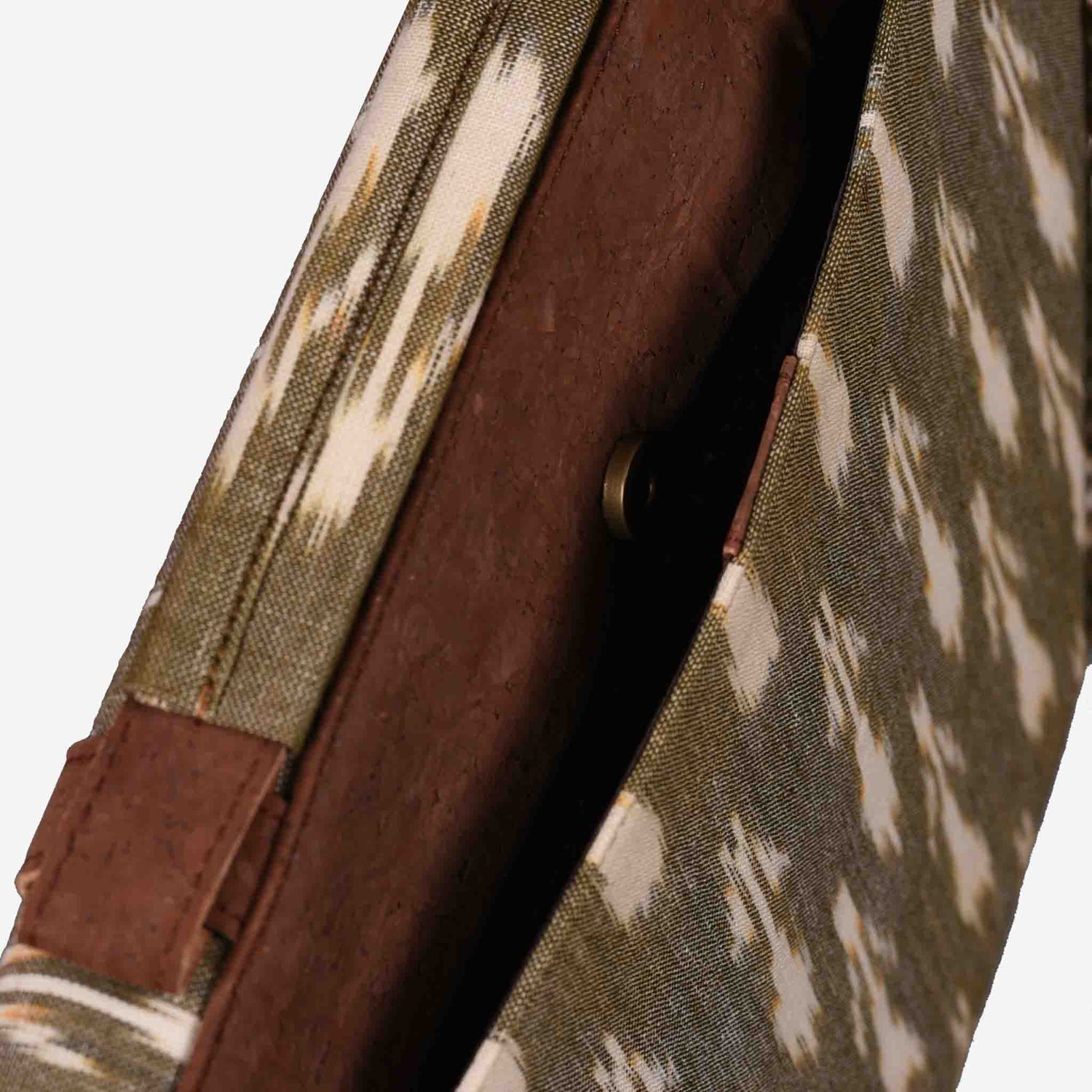 Vegan Leather and Green Ikat Print Canvas Laptop Sleeve