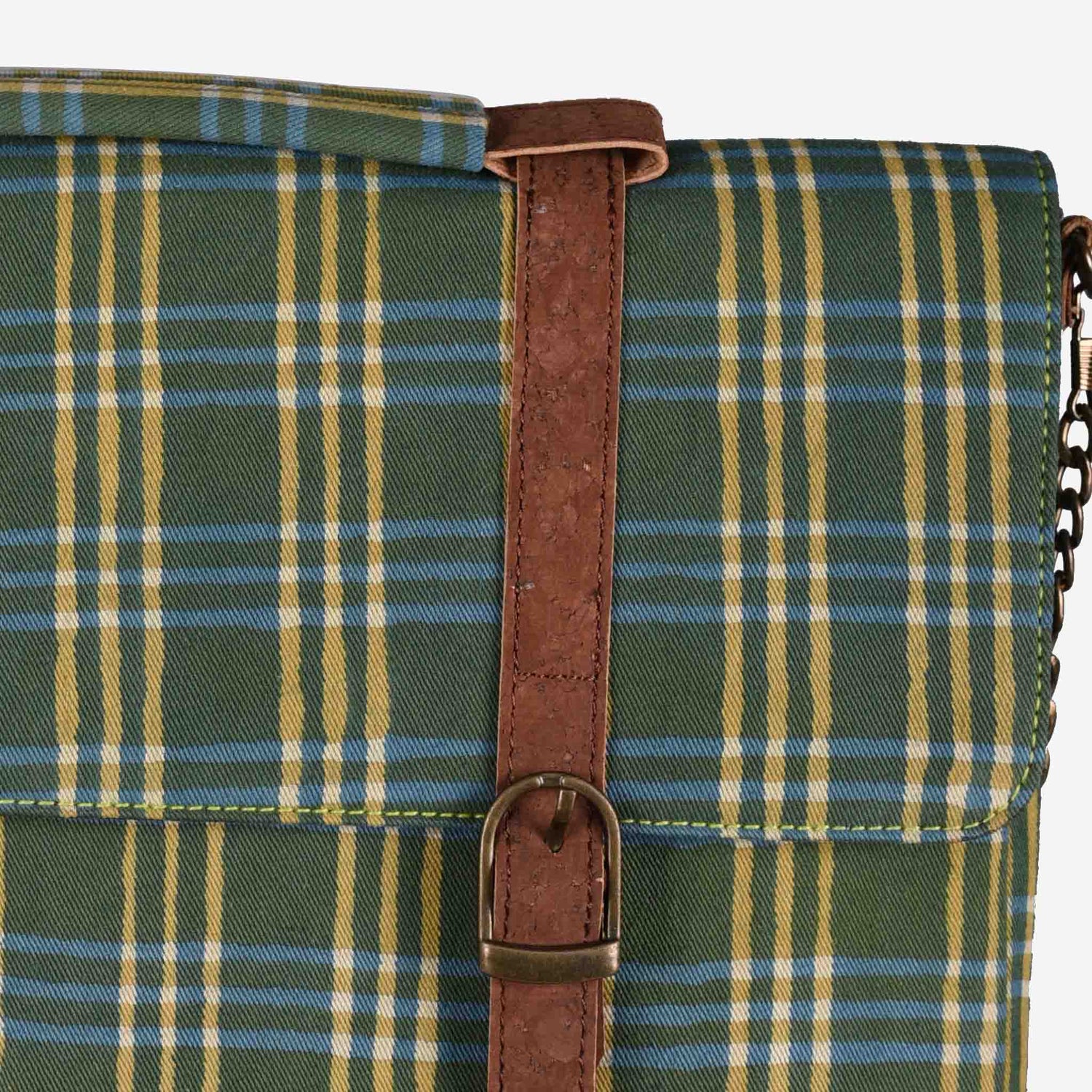 Vegan Leather and Green Dabu Print Canvas Laptop Sleeve