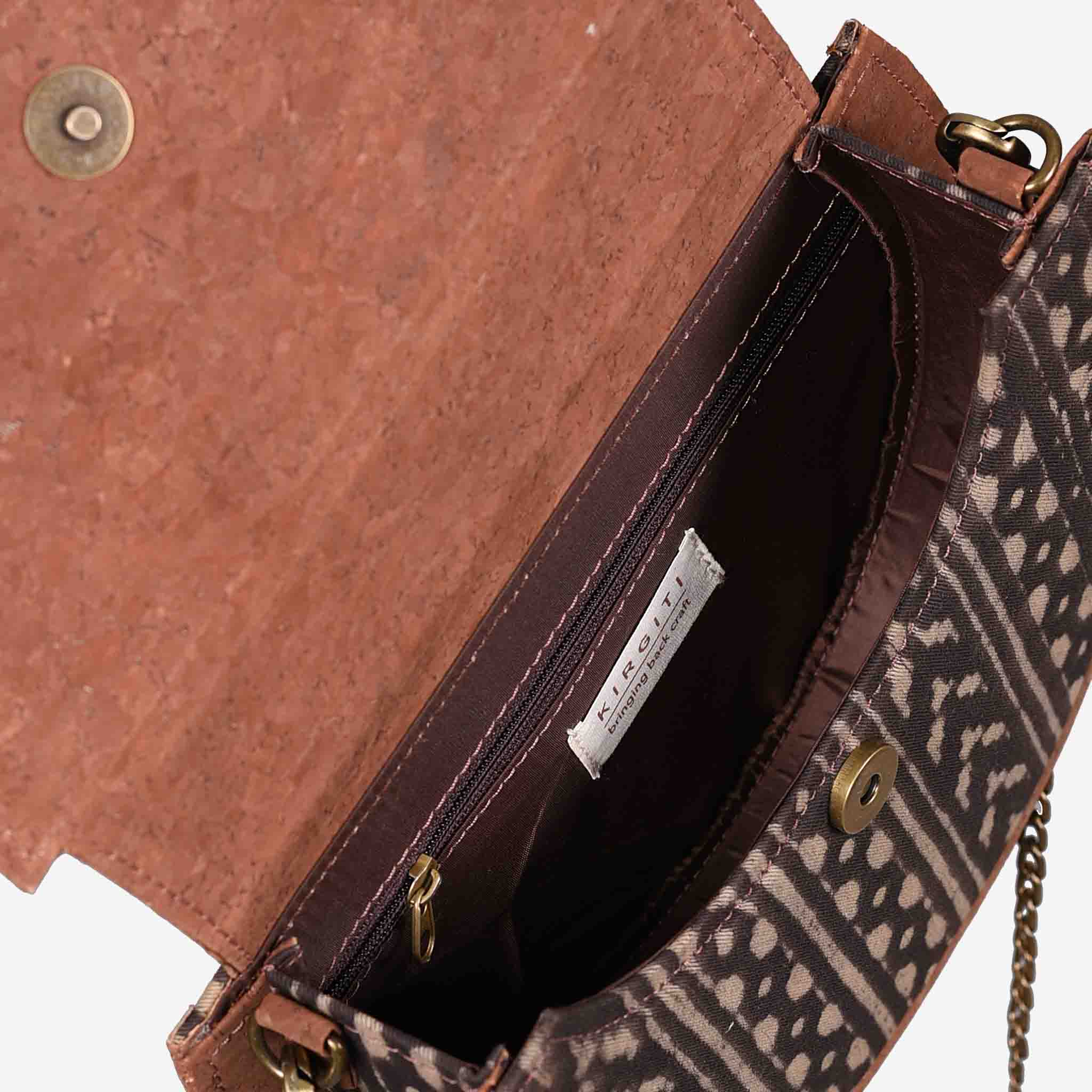 Black IKAT printed and Vegan Leather Moon sling