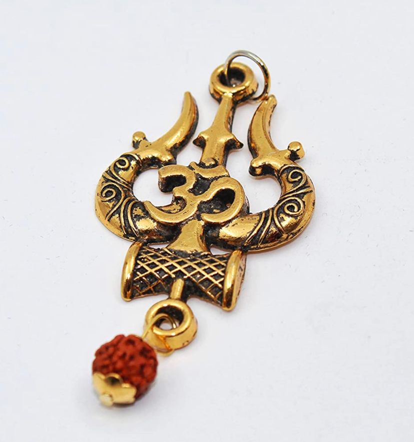 Red Thread With Locket Original Mahakal Locket with Rudraksha, Golden Om Trishul Damru Pendan ...